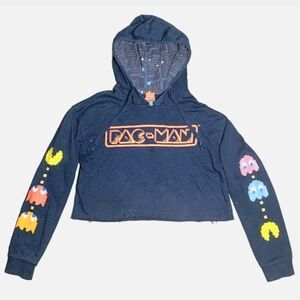 Pac-Man Womens Cropped Blue Hoodie XS